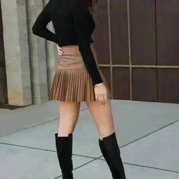 Pleated Vegan Leather Mini Skirt - Picture 11 of 15